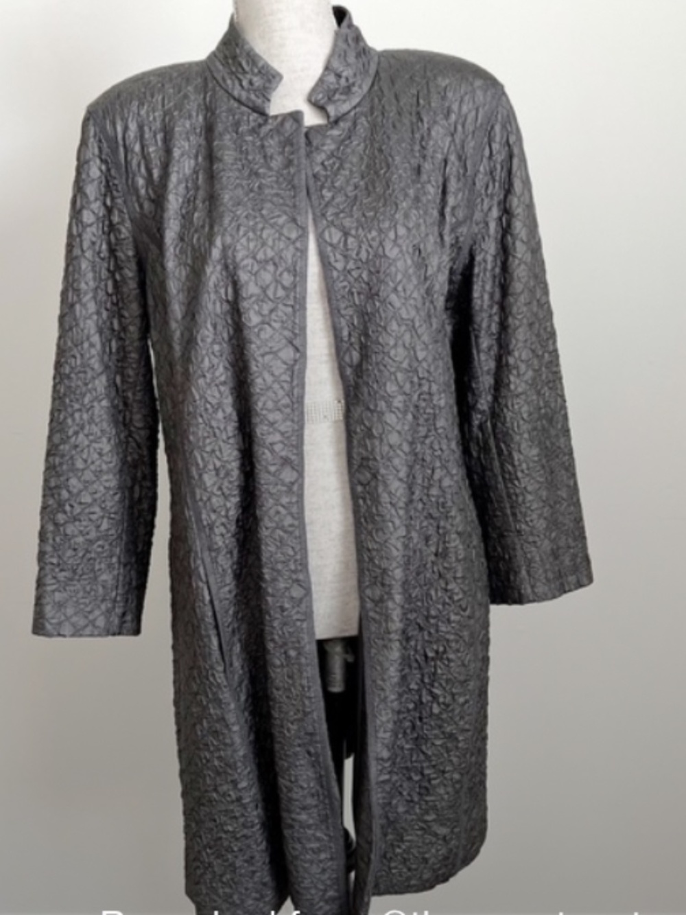 Eileen Fisher Quilted Tussah Silk Duster Jacket Gray XL